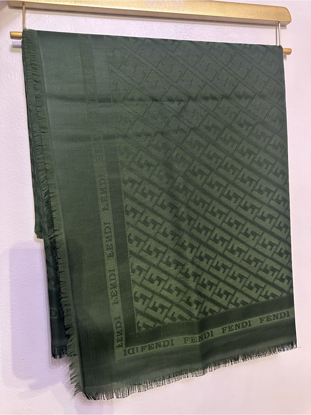 Fendi F logo dark green scarf 54”x 54”